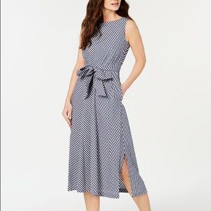 Anne Klein Blue Gingham Midi Dress NWT